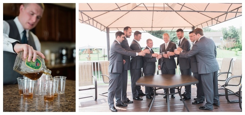 Groom and Groomsmen give a toast for a successful wedding.